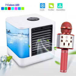 2 in 1 Bundle offer, Wster Wireless Bluetooth Mini KTV Karaoke Microphone + Speaker for PC and Phone, WS-878,Personal Space Air Conditioner Fan Air Cooler with 7 Color LED Light Purify & Humidity, USB Charger, AC999,McA9